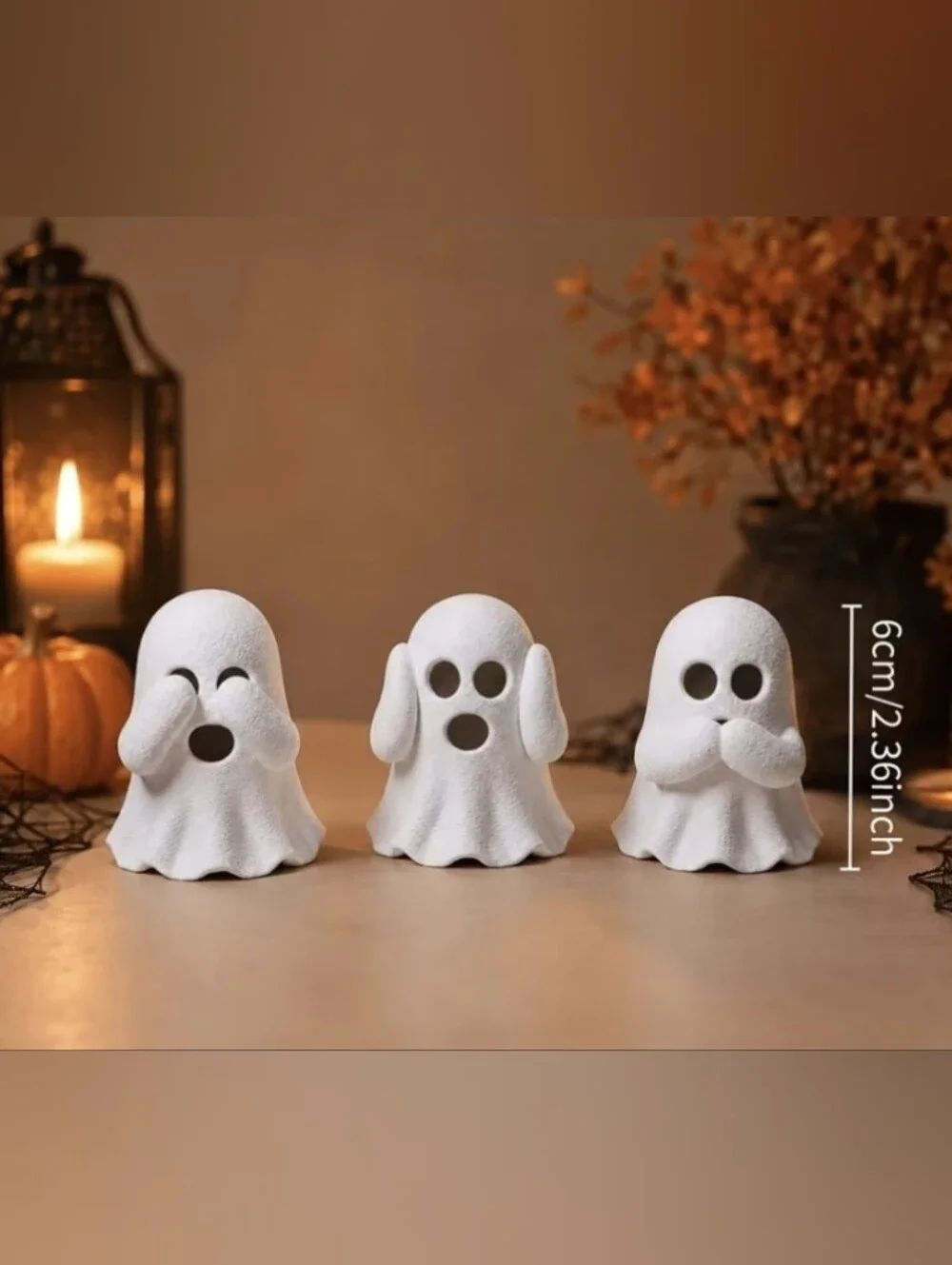 Adorable 3-Piece Ghost Figurine Set - Halloween Decor